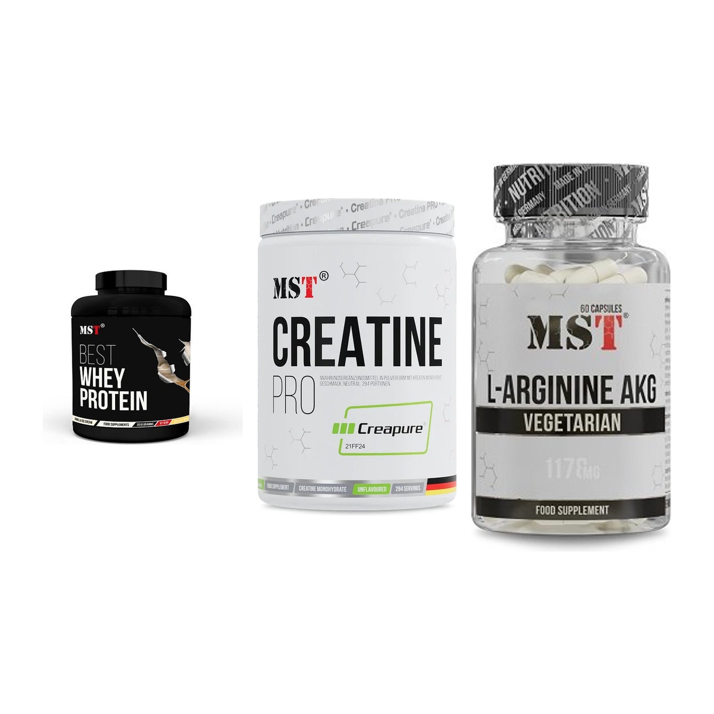 MST Marken-Trio: Best Whey + Creatin Pro + Arginin AAKG – alle enthaltenen Artikel