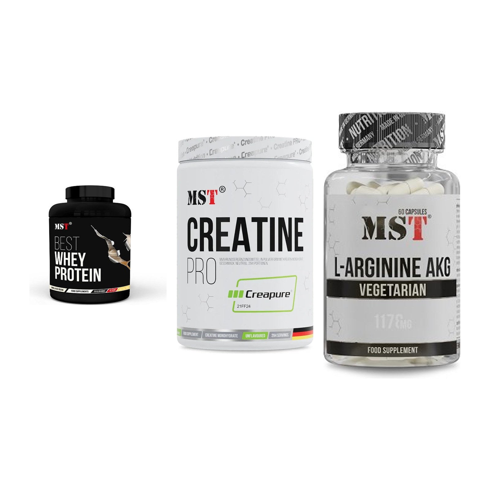 MST Marken-Trio: Best Whey + Creatin Pro + Arginin AAKG – alle enthaltenen Artikel