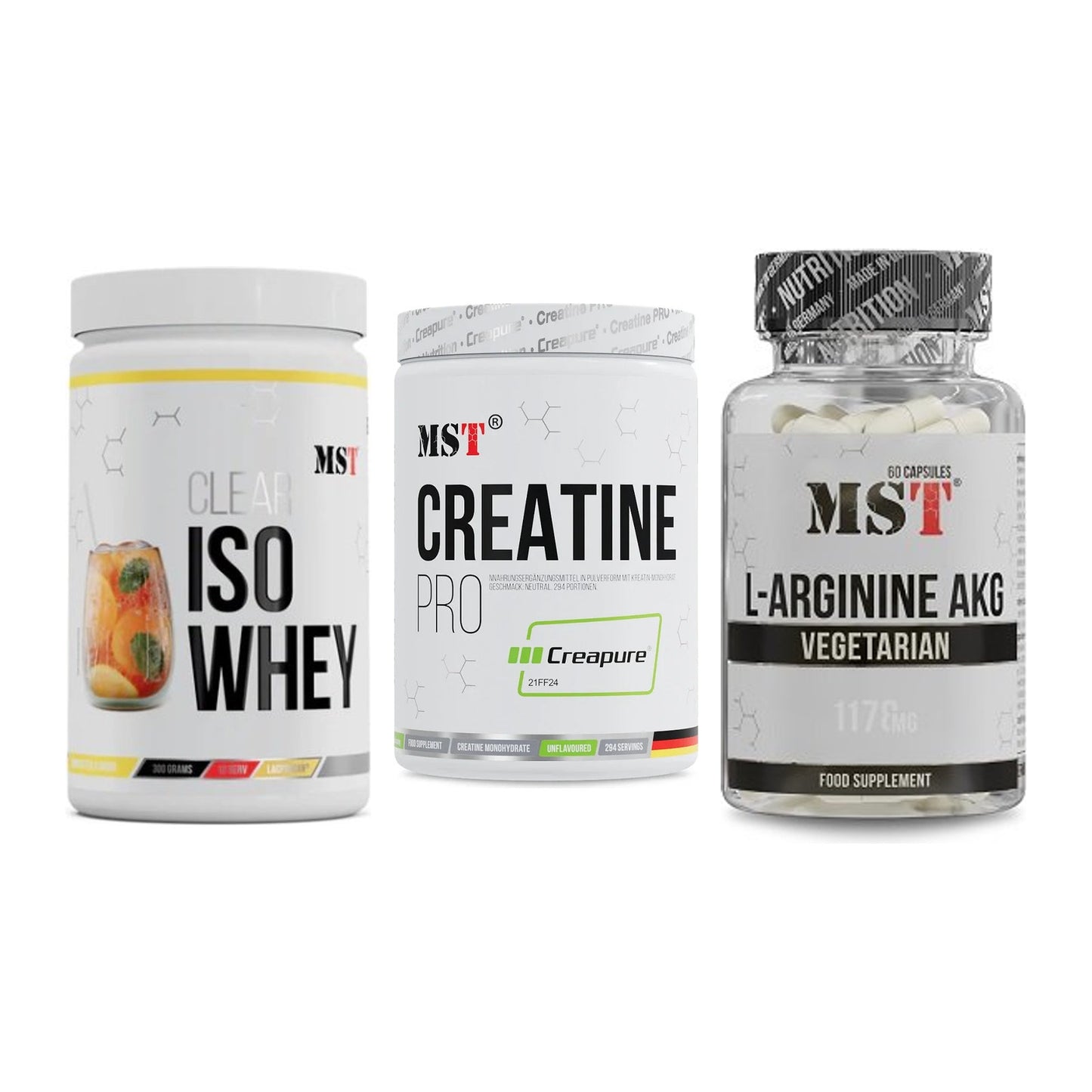 MST Marken-Trio: Iso Clear + Creatin Pro + Arginin AAKG – alle enthaltenen Artikel