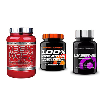Scitec Nutrition Marken-Trio: 100% Whey + Creatine + 1 weitere – alle enthaltenen Artikel