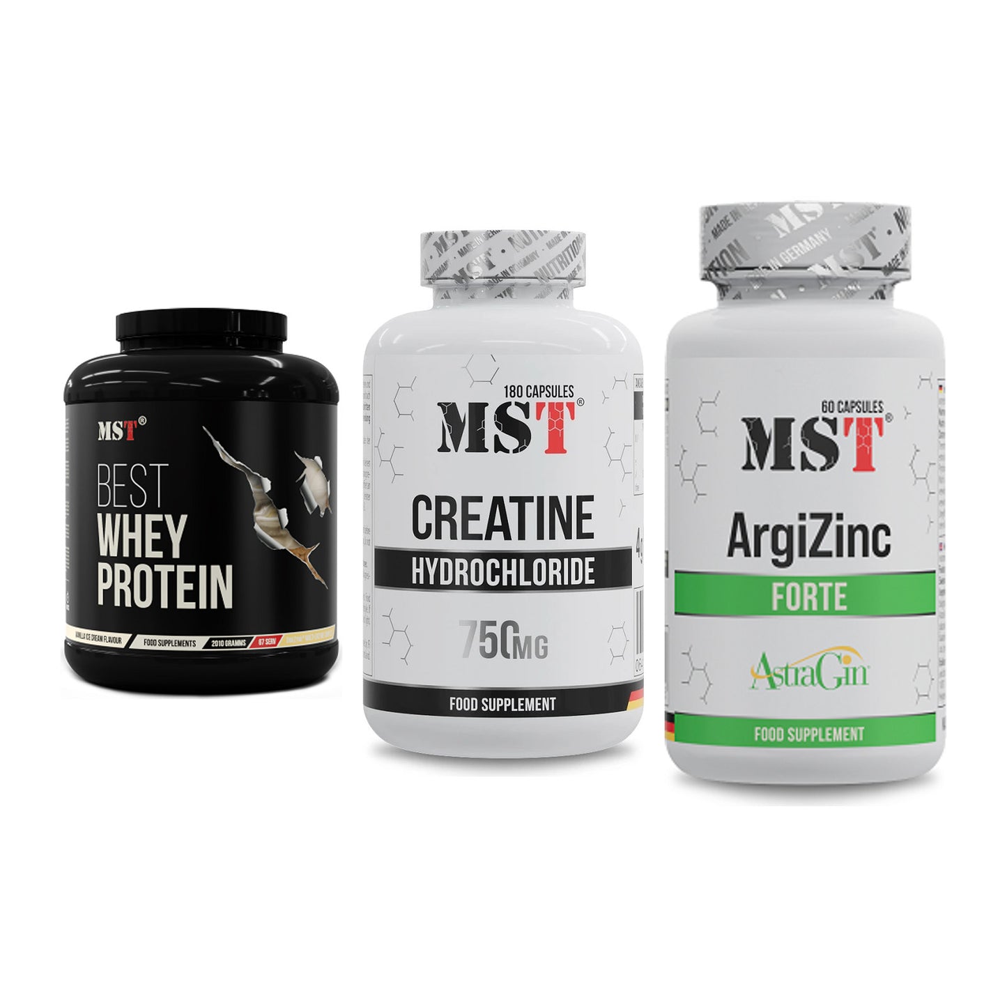 MST Marken-Trio: Best Whey Protein + Creatine HCL + ArgiZinc Forte – alle enthaltenen Artikel