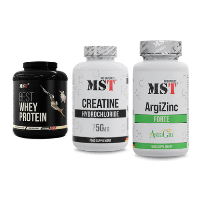 MST Marken-Trio: Best Whey Protein + Creatine HCL + ArgiZinc Forte – alle enthaltenen Artikel