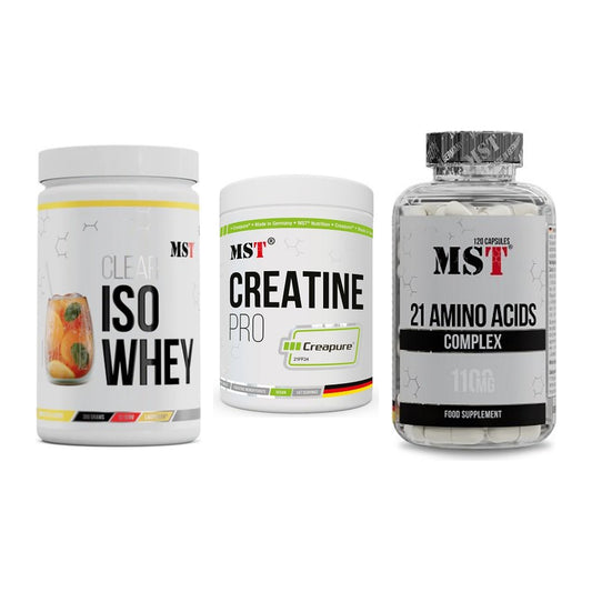 MST Marken-Trio: Iso Clear + Creatin Pro CREAPURE + 21 Amino Acids – alle enthaltenen Artikel