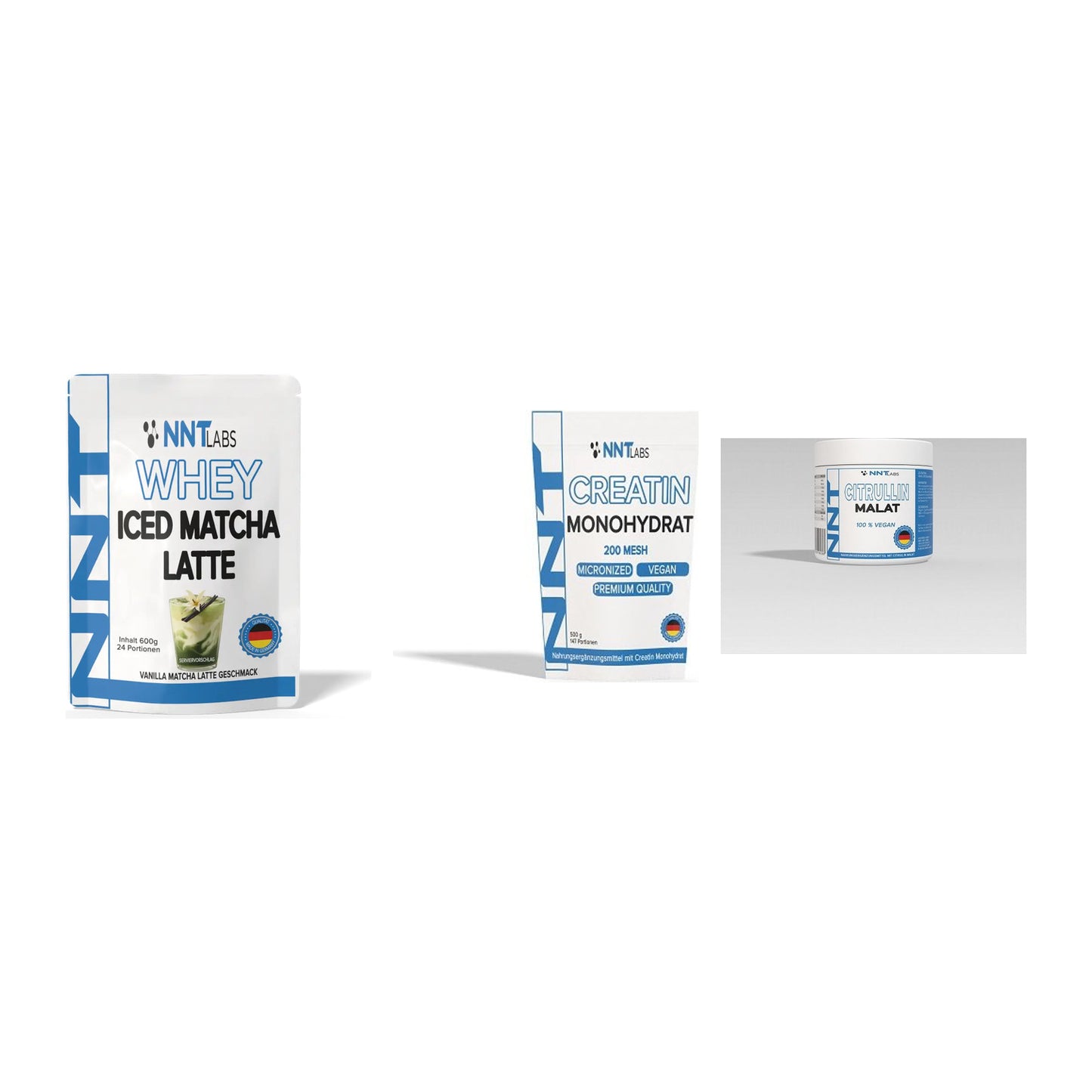 NNT Labs Marken-Trio: Whey ICED + Creatin Monohy + Citrullin – alle enthaltenen Artikel