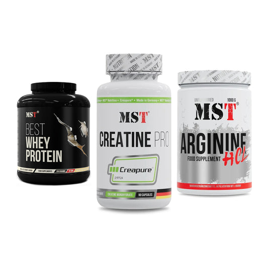 MST Marken-Trio: Best Whey + Creatine Pro + Arginine HCL – alle enthaltenen Artikel
