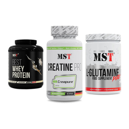 MST Marken-Trio: Best Whey Protein + Creatine Pro CREAPURE + Glutamine – alle enthaltenen Artikel