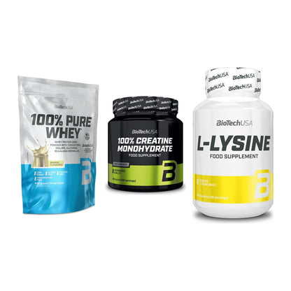 BioTech USA Marken-Trio: 100% Pure + Creatine + L-Lysine – alle enthaltenen Artikel