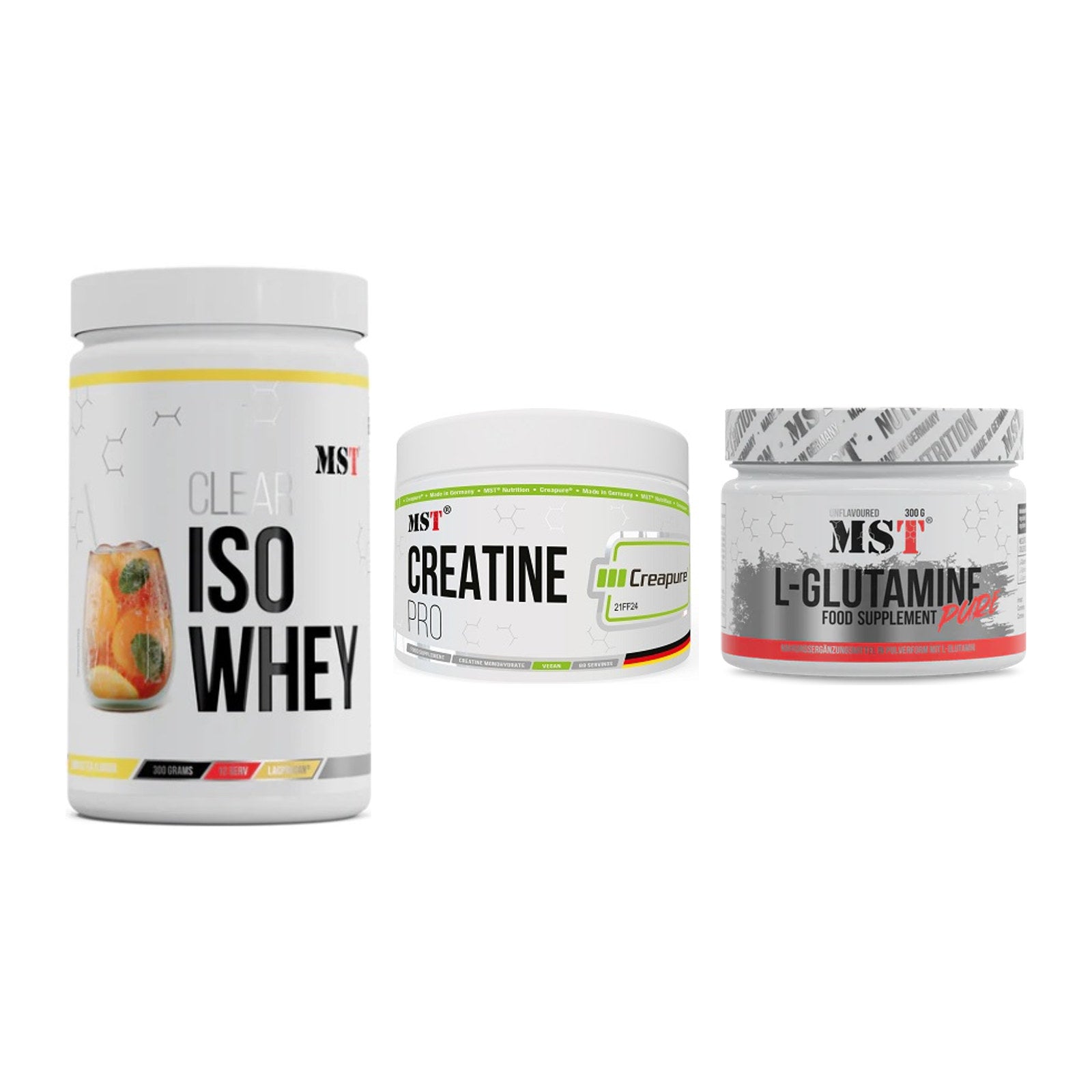 MST Marken-Trio: Iso Clear + Creatin Pro CREAPURE + Glutamine – alle enthaltenen Artikel