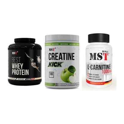 MST Marken-Trio: Best Whey + Creatine Kick + L-Carnitine – alle enthaltenen Artikel