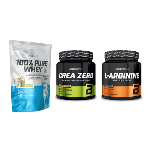 BioTech USA Marken-Trio: 100% Pure + Crea Zero + L-Arginin – alle enthaltenen Artikel