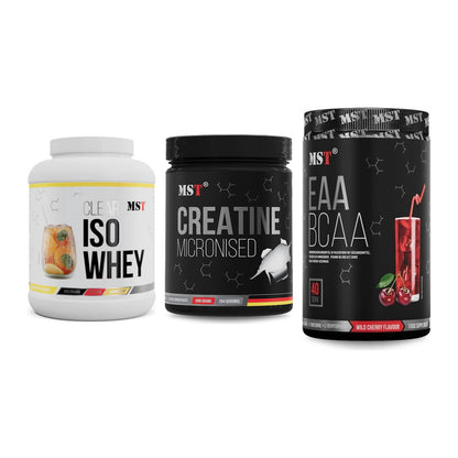MST Marken-Trio: Iso Clear + Creatin Monohydrate + EAA & BCAA – alle enthaltenen Artikel