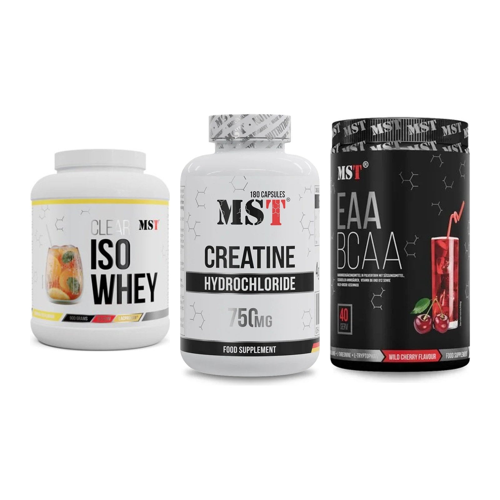 MST Marken-Trio: Iso Clear + Creatine HCL + EAA & BCAA – alle enthaltenen Artikel