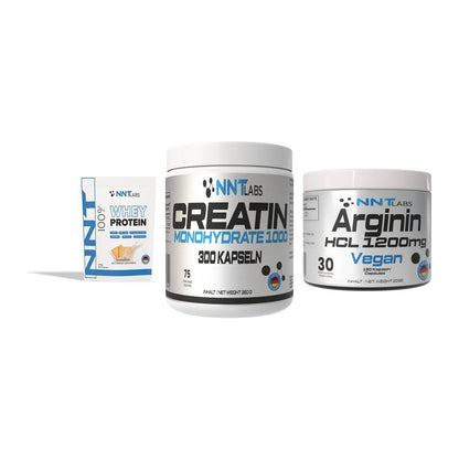 NNT Labs Marken-Trio: Whey + Creatin 1000 mg + Arginin HCL 1200 mg – alle enthaltenen Artikel