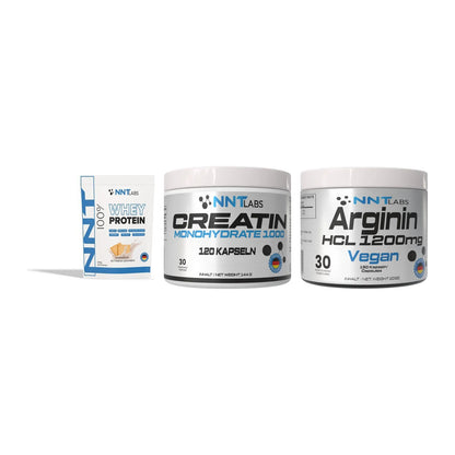 NNT Labs Marken-Trio: Whey + Creatin 1000 mg + Arginin HCL 1200 mg – alle enthaltenen Artikel