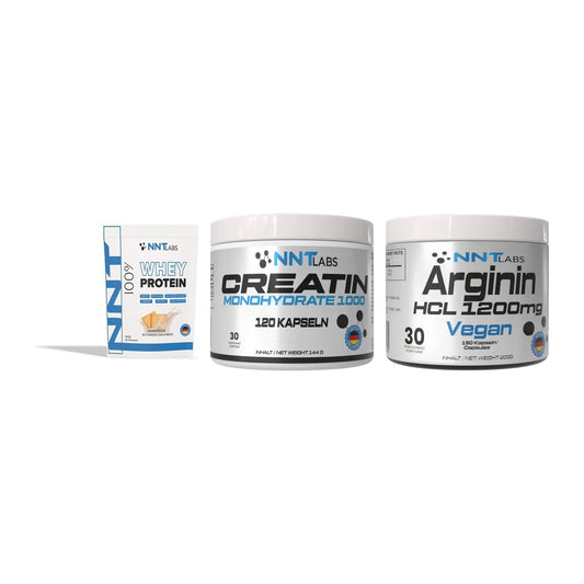 NNT Labs Marken-Trio: Whey + Creatin 1000 mg + Arginin HCL 1200 mg – alle enthaltenen Artikel