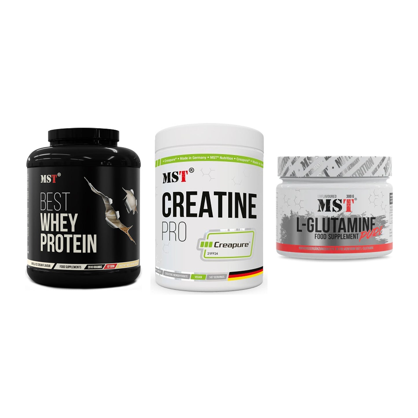 MST Marken-Trio: Best Whey + Creatin Pro + Glutamine – alle enthaltenen Artikel