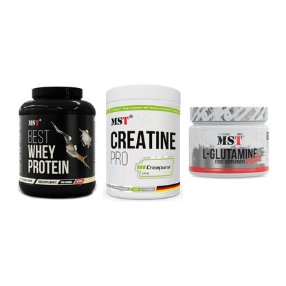 MST Marken-Trio: Best Whey Protein + Creatin Pro CREAPURE + Glutamine – alle enthaltenen Artikel