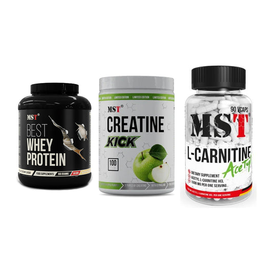 MST Marken-Trio: Best Whey + Creatine Kick + L-Carnitine – alle enthaltenen Artikel