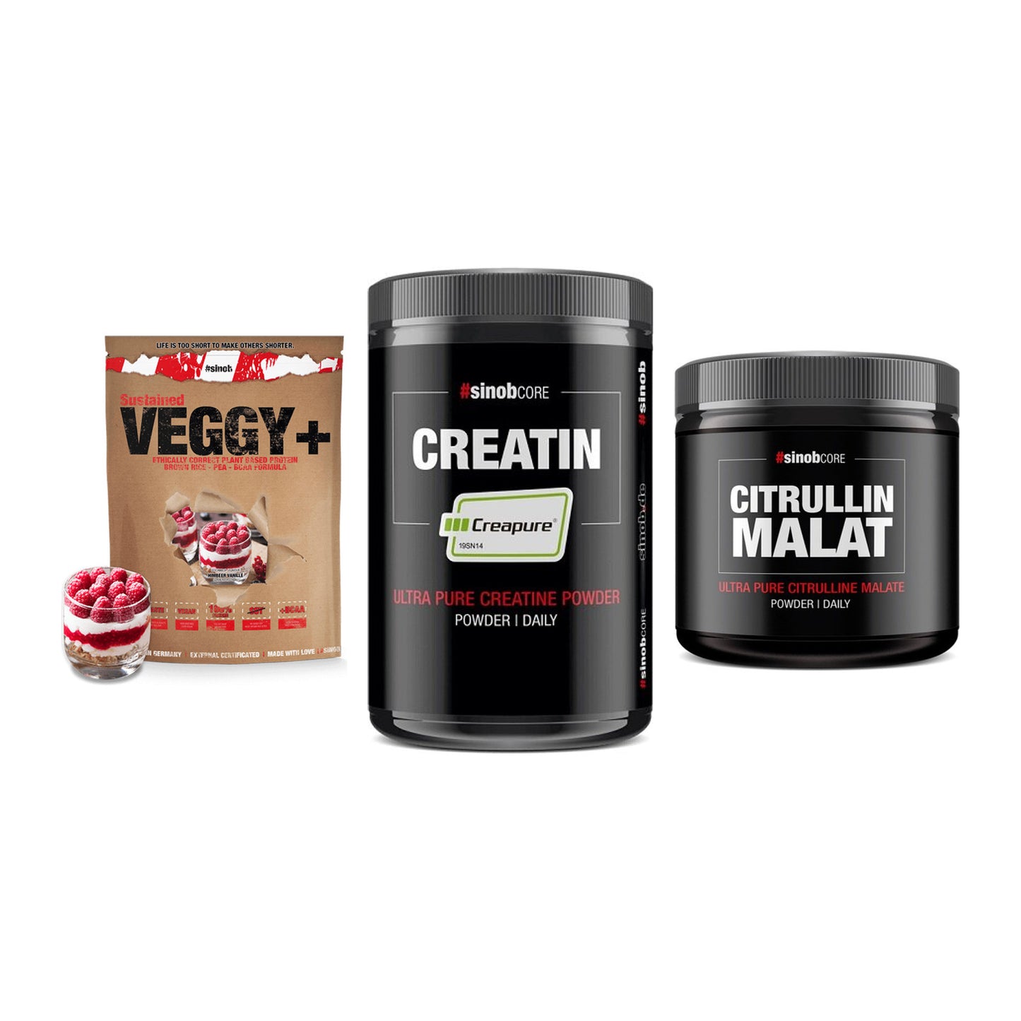 Sinob Marken-Trio: VEGGY + VEGAN + Creatin CREAPUR + Core L-Citrulli – alle enthaltenen Artikel