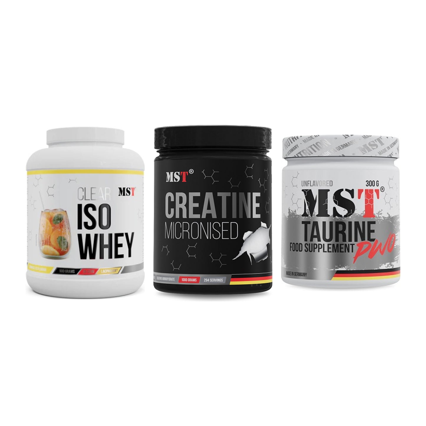 MST Marken-Trio: Iso Clear + Creatin Monohydrate + Taurine – alle enthaltenen Artikel
