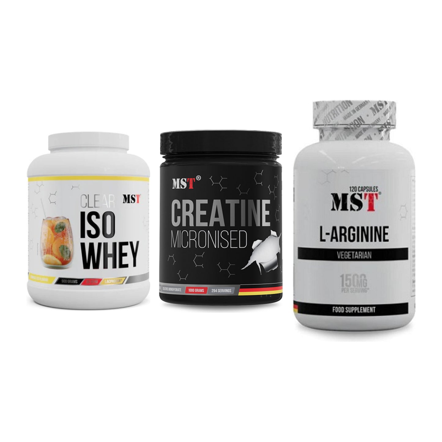 MST Marken-Trio: Iso Clear + Creatin Monohyd + L-Arginine 120 – alle enthaltenen Artikel