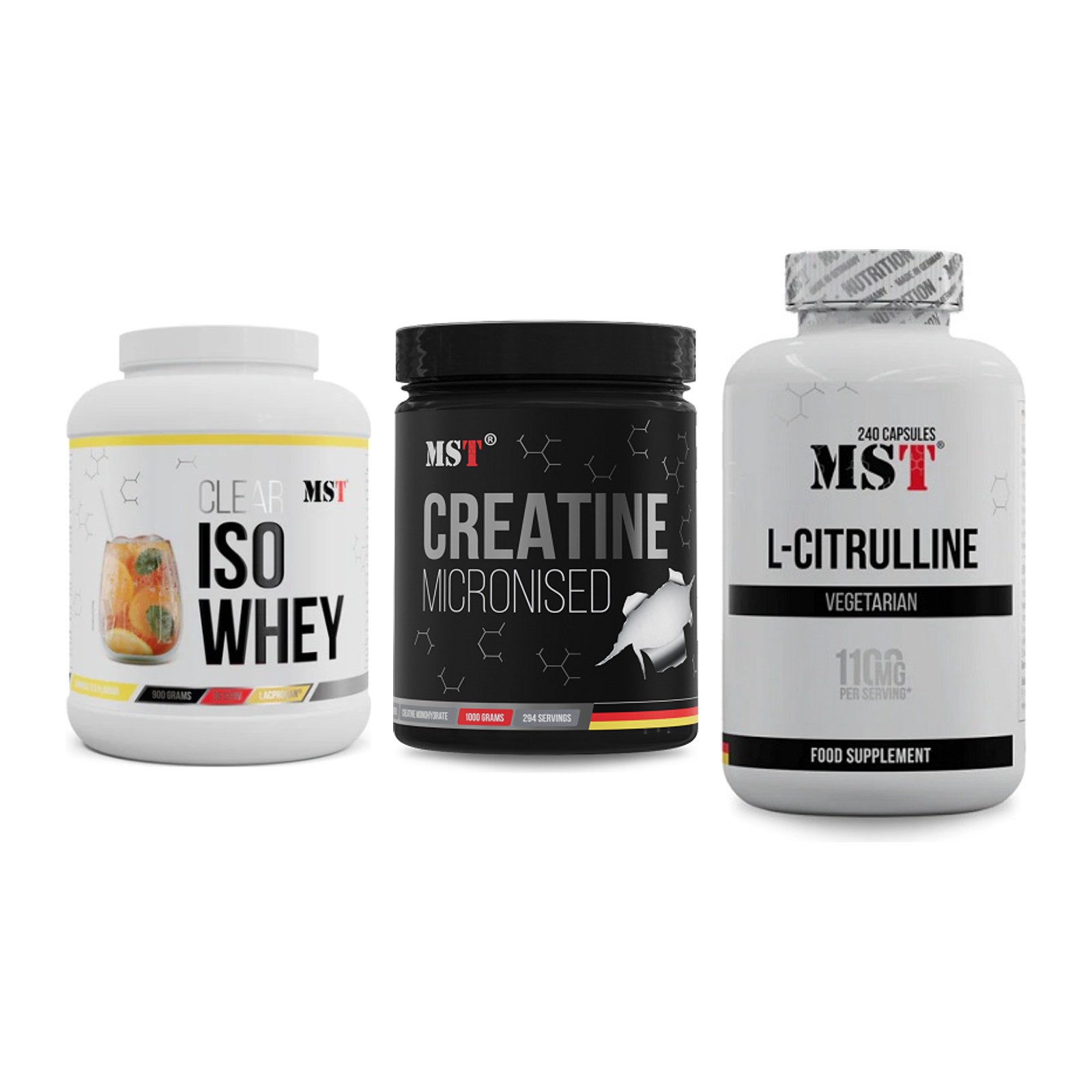 MST Marken-Trio: Iso Clear + Creatin Monohydrate + Citrulline – alle enthaltenen Artikel