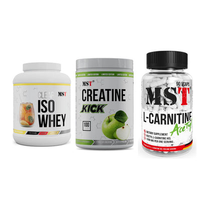 MST Marken-Trio: Iso Clear + Creatine Kick + L-Carnitine Acetyle – alle enthaltenen Artikel