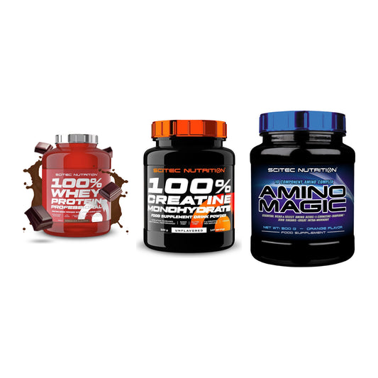 Scitec Nutrition Marken-Trio: 100% Whey + Creatine + 1 weitere – alle enthaltenen Artikel