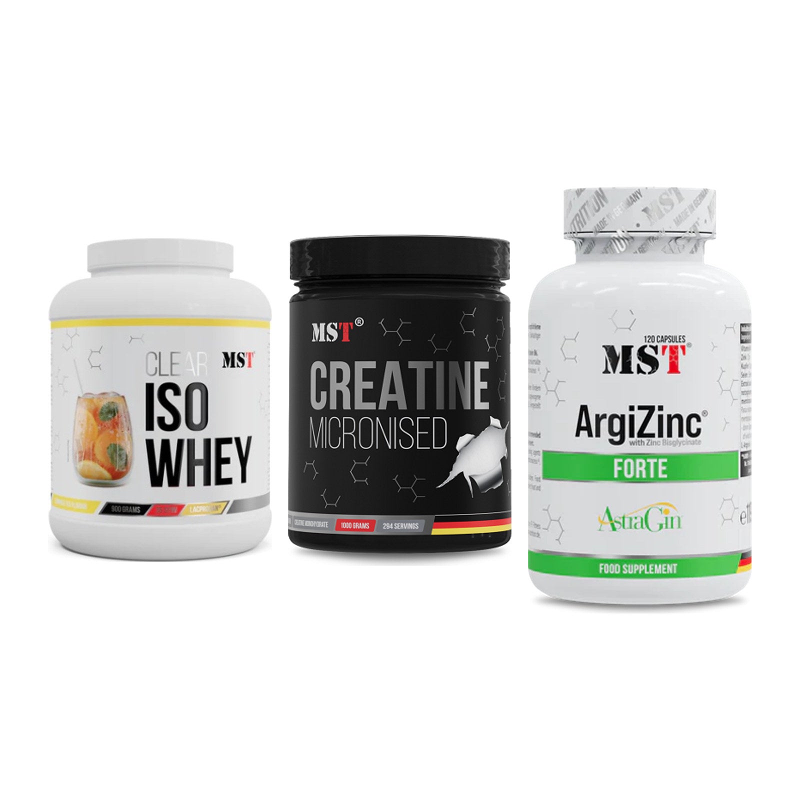MST Marken-Trio: Iso Clear + Creatin Monohydrate + ArgiZinc Forte – alle enthaltenen Artikel