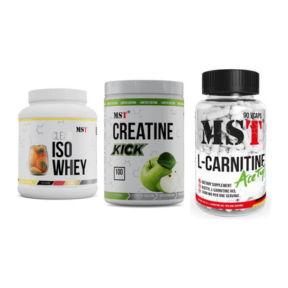 MST Marken-Trio: Iso Clear + Creatine Kick + L-Carnitine Acetyle – alle enthaltenen Artikel