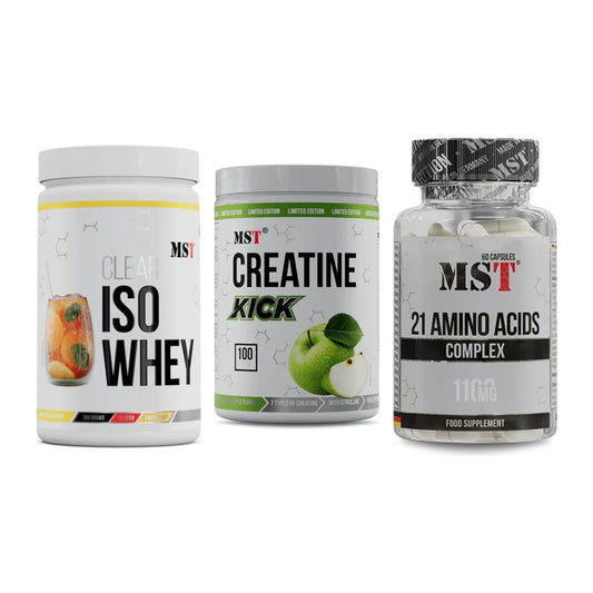 MST Marken-Trio: Iso Clear + Creatine Kick + 21 Amino Acids – alle enthaltenen Artikel
