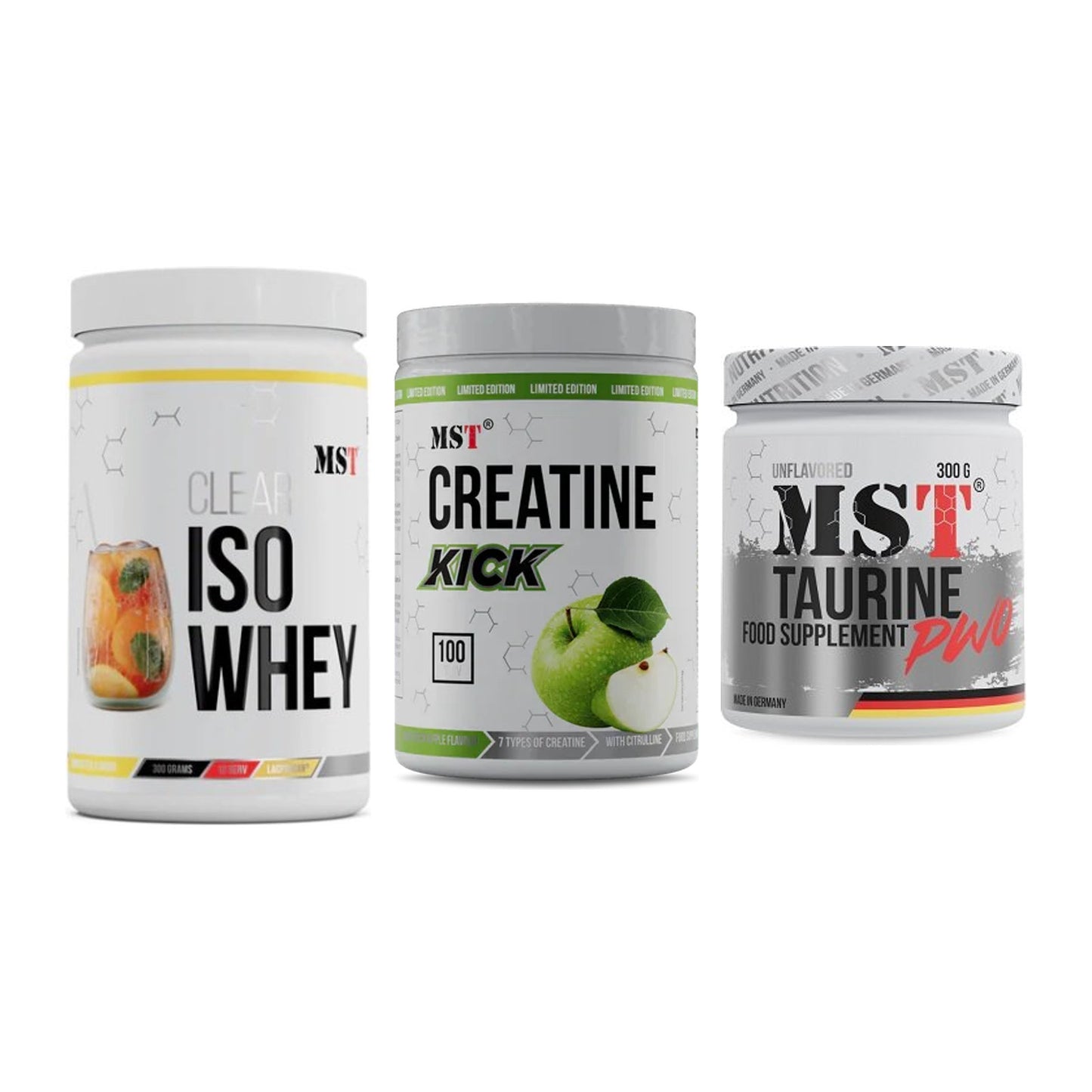 MST Marken-Trio: Iso Clear + Creatine Kick + Taurine – alle enthaltenen Artikel