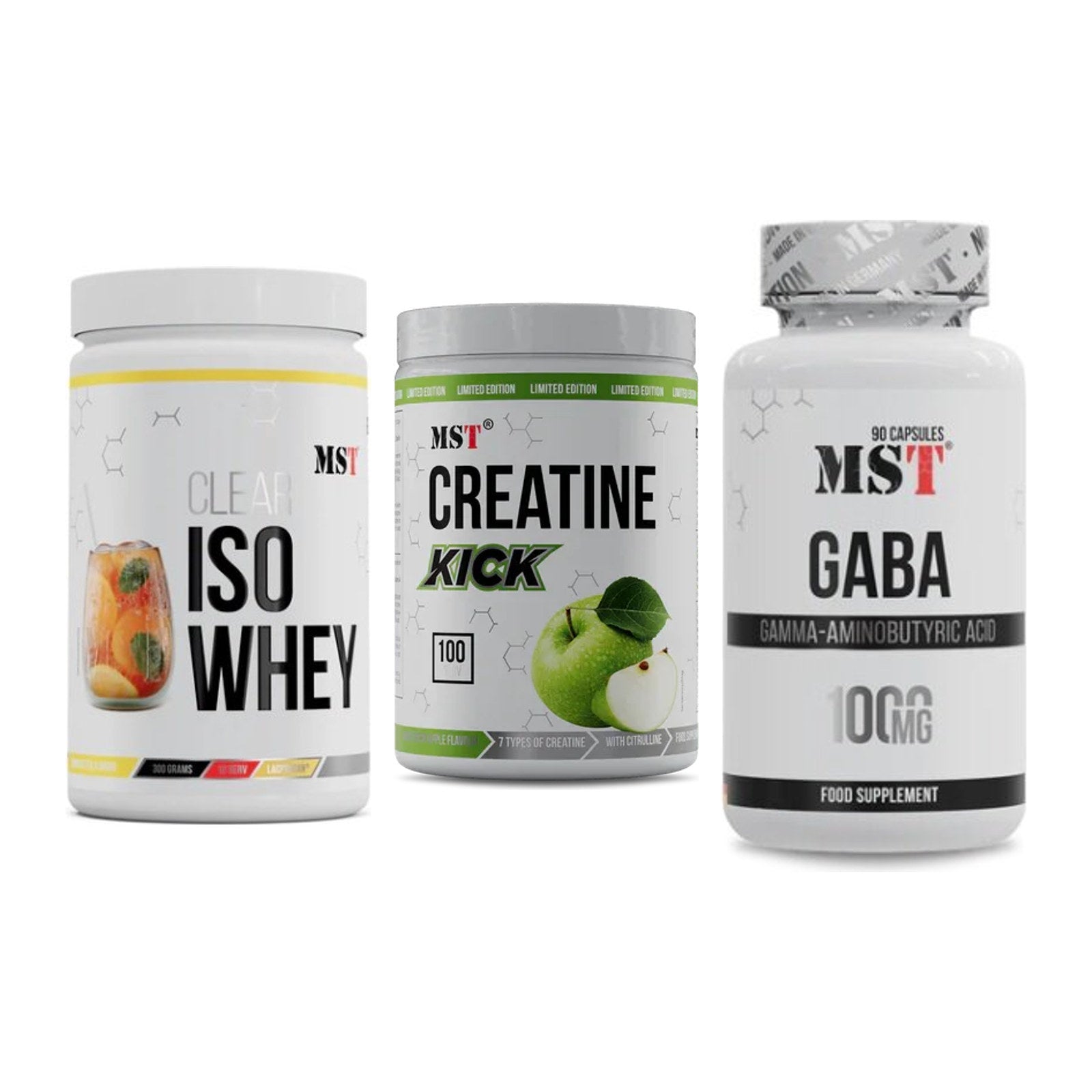MST Marken-Trio: Iso Clear + Creatine Kick + GABA 1000mg – alle enthaltenen Artikel