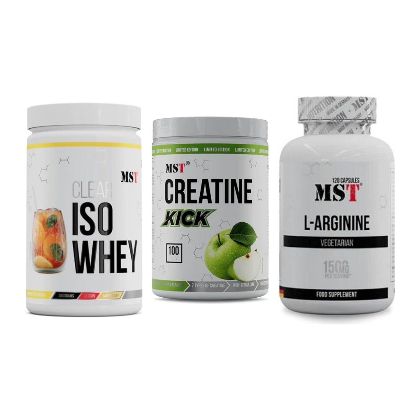 MST Marken-Trio: Iso Clear + Creatine Kick + L-Arginine 120 Kaps. – alle enthaltenen Artikel