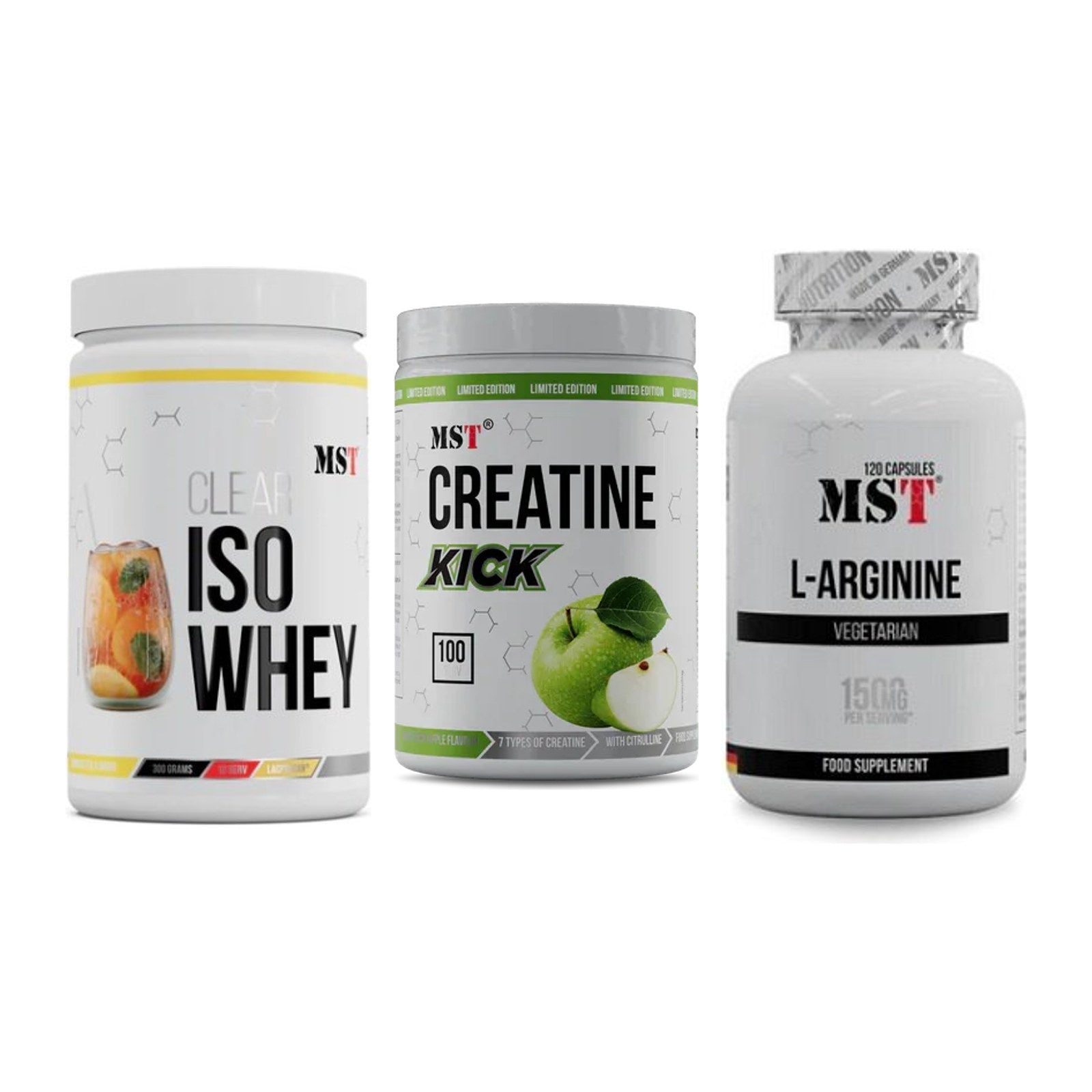 MST Marken-Trio: Iso Clear + Creatine Kick + L-Arginine 120 Kaps. – alle enthaltenen Artikel