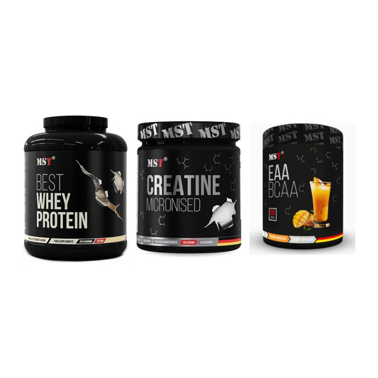 MST Marken-Trio: Best Whey + Creatin Monohyd + EAA & BCAA – alle enthaltenen Artikel