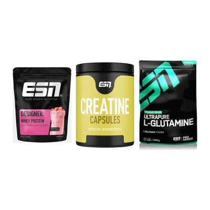ESN Marken-Trio: Designer Whey + Ultrapure Creatine + 1 weitere – alle enthaltenen Artikel