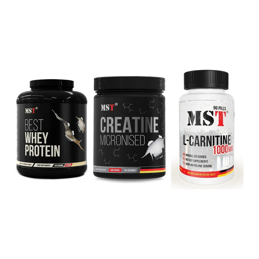 MST Marken-Trio: Best Whey + Creatin Monohyd + L-Carnitine – alle enthaltenen Artikel