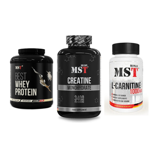 MST Marken-Trio: Best Whey + Creatine + L-Carnitine – alle enthaltenen Artikel