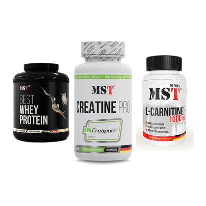 MST Marken-Trio: Best Whey + Creatine Pro + L-Carnitine – alle enthaltenen Artikel