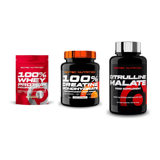 Scitec Nutrition Marken-Trio: 100% Whey + Creatine + 1 weitere – alle enthaltenen Artikel