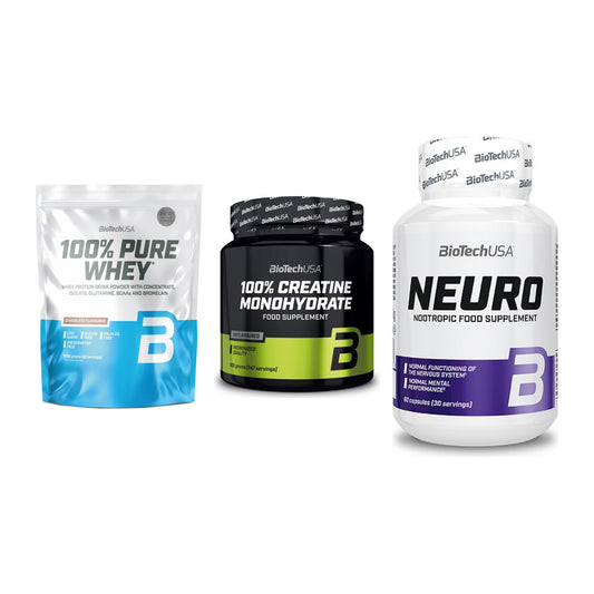 BioTech USA Marken-Trio: 100% Pure + Creatine + Neuro – alle enthaltenen Artikel