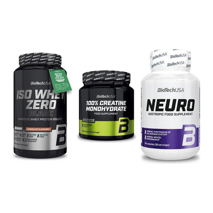 BioTech USA Marken-Trio: Iso Whey Zero + Creatine + Neuro – alle enthaltenen Artikel