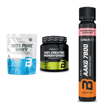 BioTech USA Marken-Trio: 100% Pure + Creatine + AAKG 7800 – alle enthaltenen Artikel