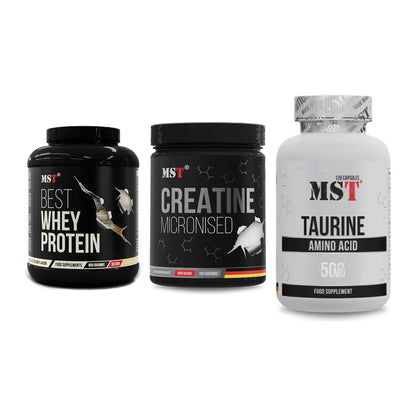 MST Marken-Trio: Best Whey Protein + Creatin Monohydrate + Taurine – alle enthaltenen Artikel