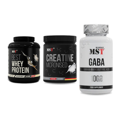 MST Marken-Trio: Best Whey Protein + Creatin Monohydrate + GABA 1000mg – alle enthaltenen Artikel