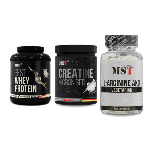 MST Marken-Trio: Best Whey + Creatin Monohyd + Arginin AAKG – alle enthaltenen Artikel