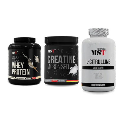 MST Marken-Trio: Best Whey Protein + Creatin Monohydrate + Citrulline – alle enthaltenen Artikel