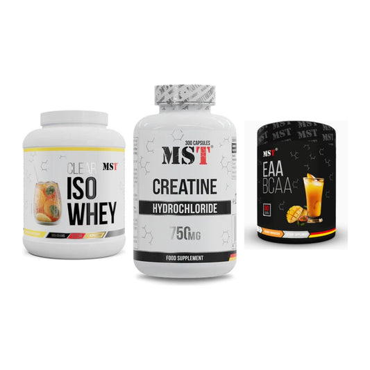 MST Marken-Trio: Iso Clear 900g + Creatine HCL + EAA & BCAA – alle enthaltenen Artikel