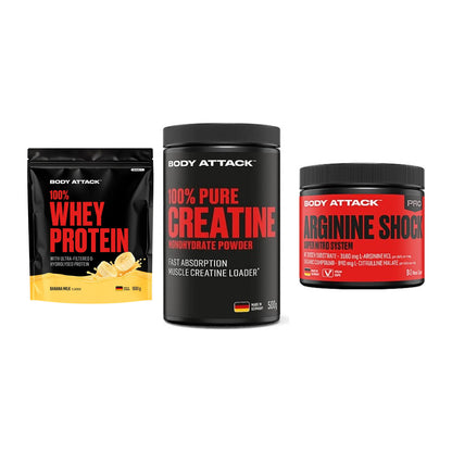 Body Attack Marken-Trio: Attack 100% Whey Protein + 2 weitere – alle enthaltenen Artikel